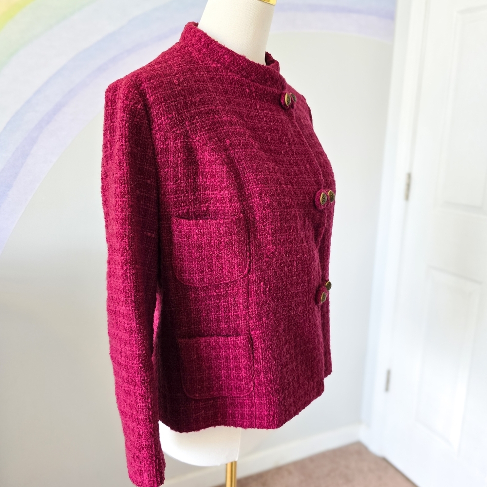 Vintage Strelitz | 12 | Vintage Burgundy New Wool 3 Pocket Jacket - Picture 5 of 11